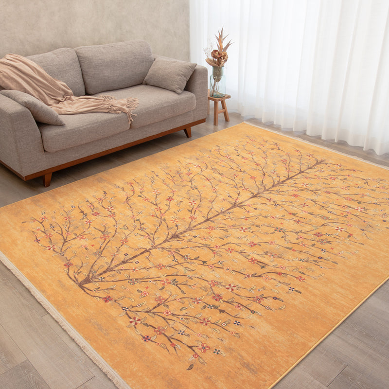 ペルシャカーペット　ラグ　ゼンデギ柄　サフランイエロー　200×250cm
