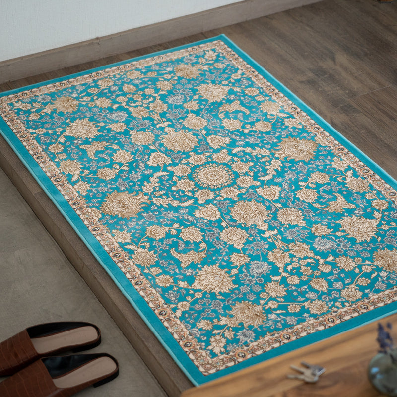 ペルシャカーペット玄関マット　マールー柄　ブルー　75×120cm
