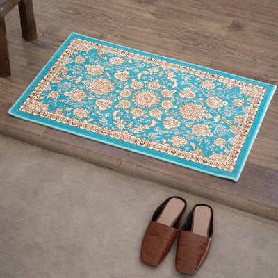 ペルシャカーペット玄関マット　マールー柄　ブルー　50×80cm