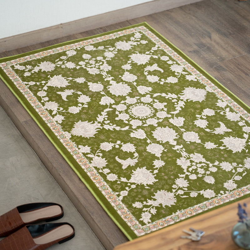 ペルシャカーペット玄関マット　マールー柄　グリーン　75×120cm