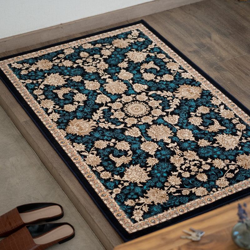 ペルシャカーペット玄関マット　マールー柄　ネイビー色　75×120cm