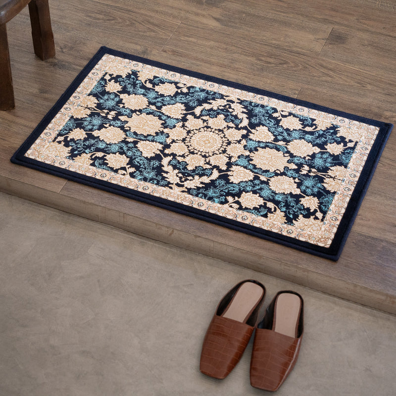 ペルシャカーペット玄関マット　マールー柄　ネイビー　50×80cm