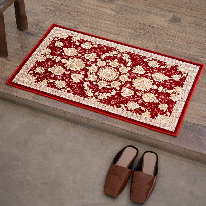 ペルシャカーペット玄関マット　マールー柄　レッド　50×80cm
