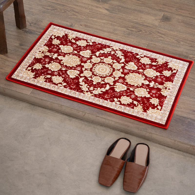 ペルシャカーペット玄関マット　マールー柄　レッド　50×80cm