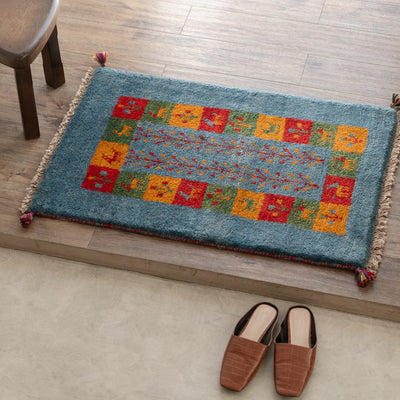 ギャッベ　ペルシャ手織り絨毯　玄関マット　62×88cm