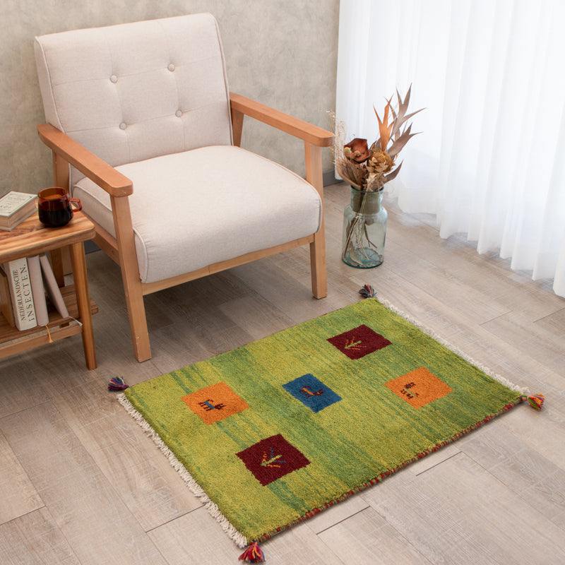 ペルシャ手織りギャッベ　玄関マット他　約60×90cm