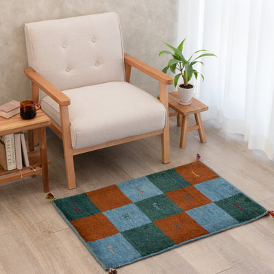 ペルシャ手織りギャッベ　玄関マット他　約60×90cm
