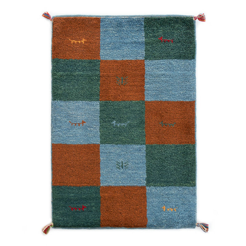 ペルシャ手織りギャッベ　玄関マット他　約60×90cm