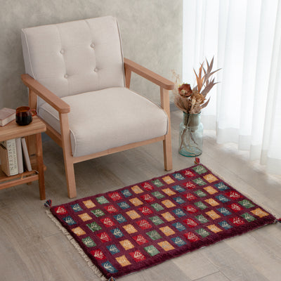 ペルシャ手織りギャッベ　玄関マット他　約60×90cm