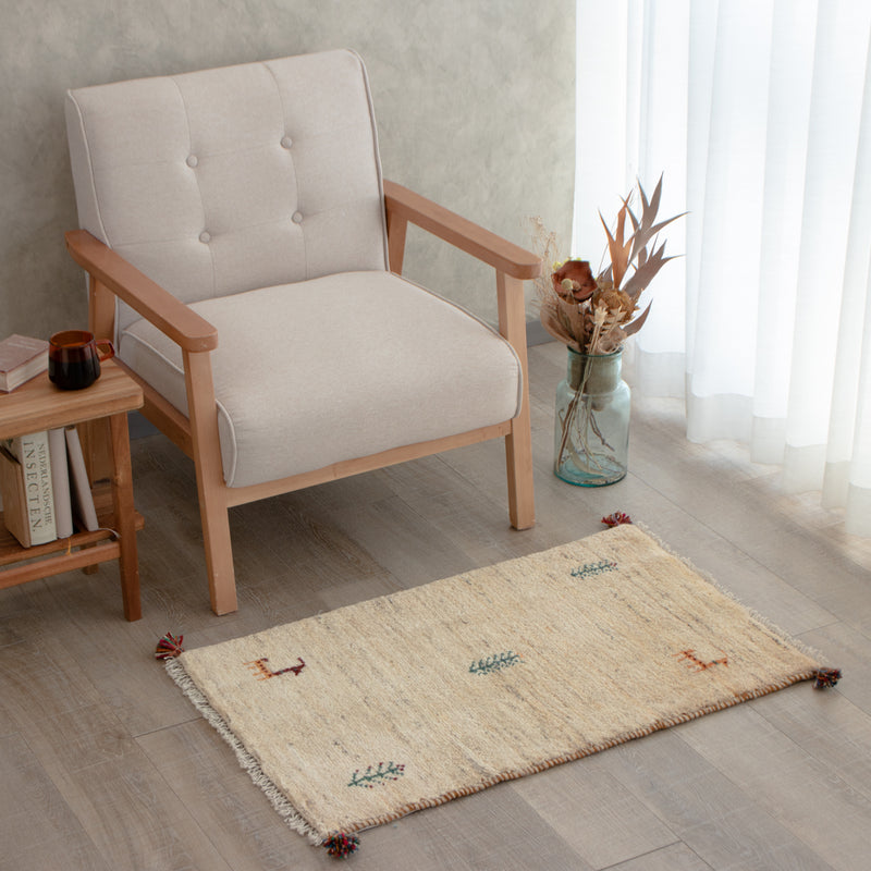 ペルシャ手織りギャッベ　玄関マット他　約60×90cm