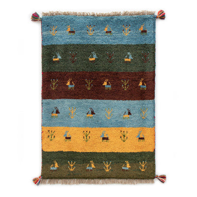 ペルシャ手織りギャッベ　玄関マット他　約60×90cm