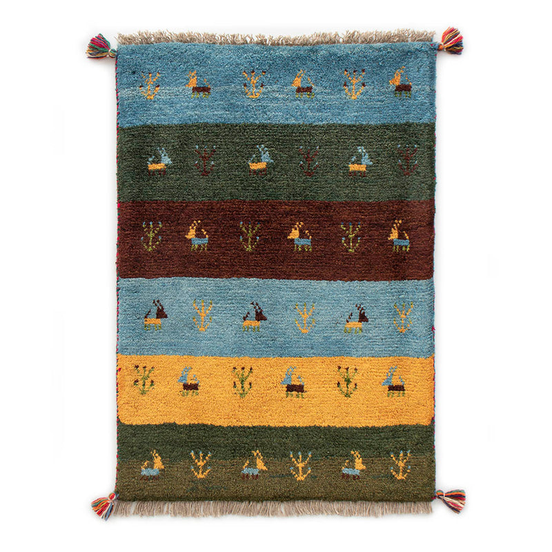 ペルシャ手織りギャッベ　玄関マット他　約60×90cm