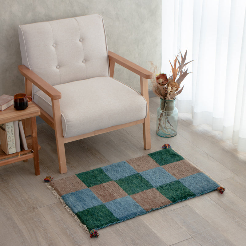 ペルシャ手織りギャッベ　玄関マット他　約60×90cm