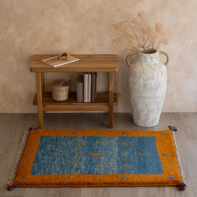 ギャッベ　ペルシャ手織り絨毯　玄関マット　69×88cm