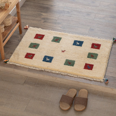 ギャッベ　ペルシャ手織り絨毯　玄関マット　62×92cm