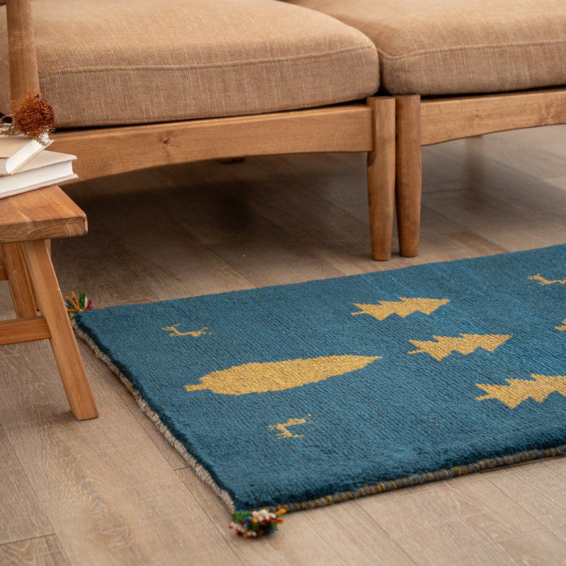 ギャッベ　ペルシャ手織り絨毯　玄関マット　62×92cm