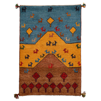 ギャッベ　ペルシャ手織り絨毯　玄関マット　61×89cm