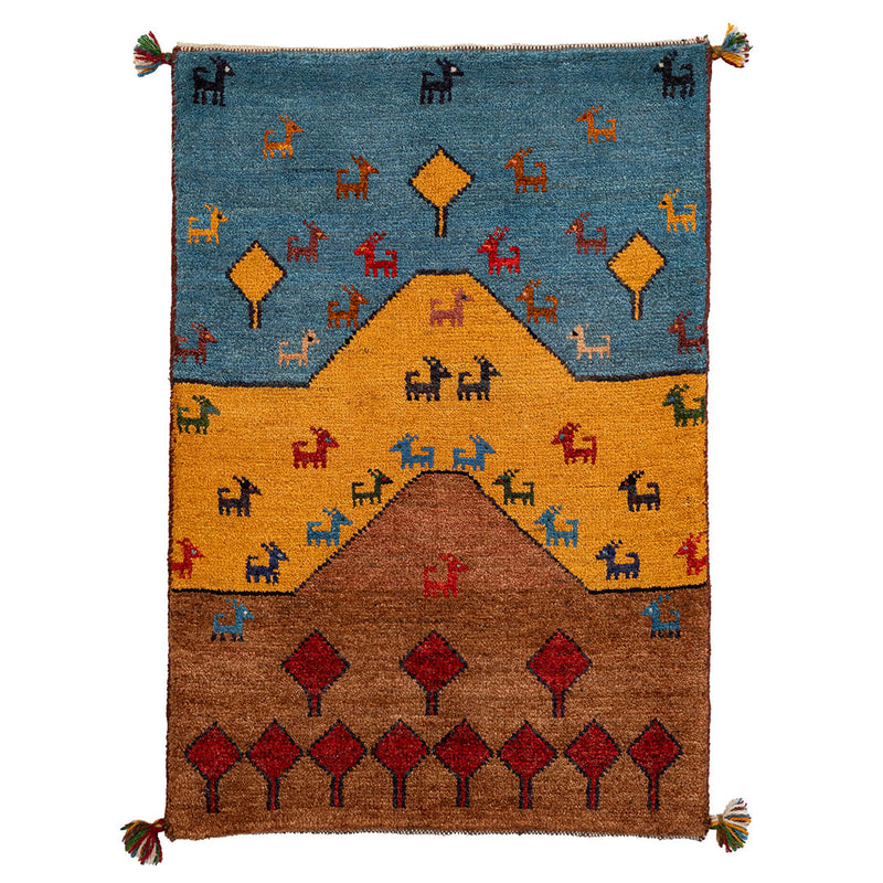 ギャッベ　ペルシャ手織り絨毯　玄関マット　61×89cm