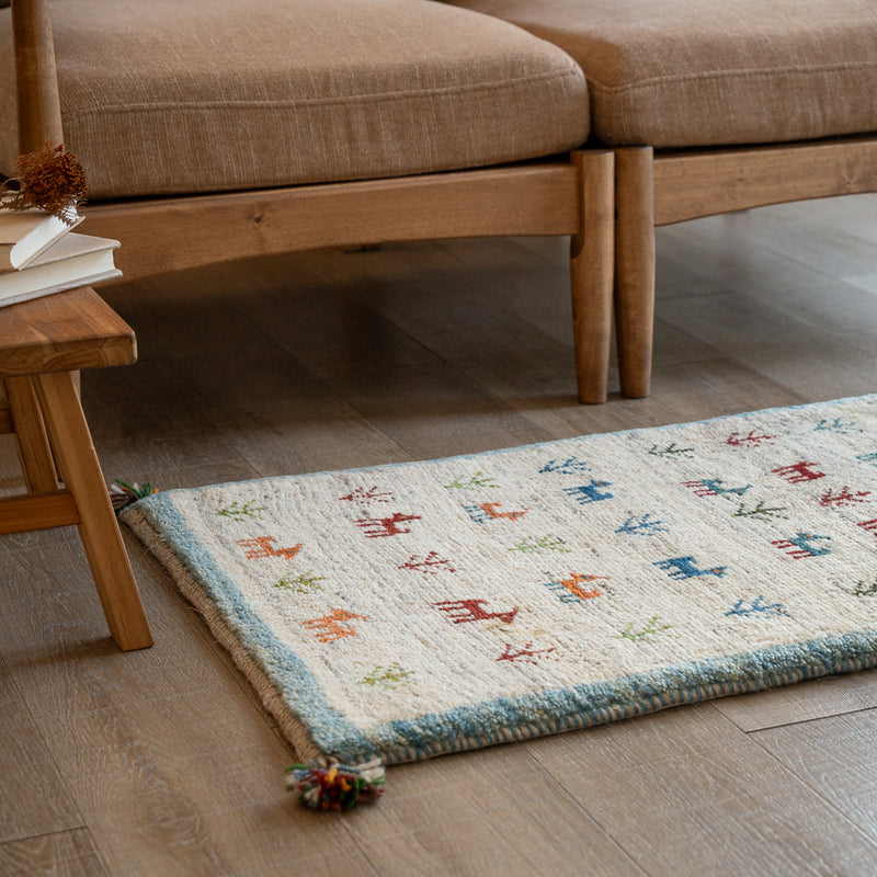 ギャッベ　ペルシャ手織り絨毯　玄関マット　53×87cm