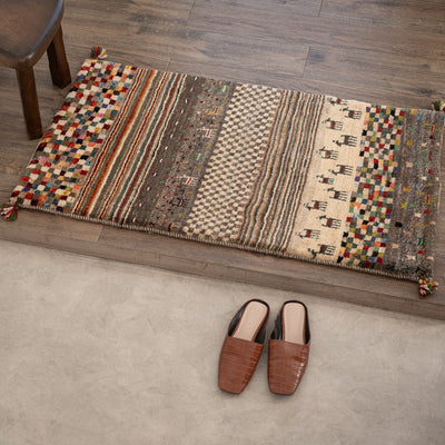 ギャッベ　ペルシャ手織り絨毯　玄関マット　62×108cm