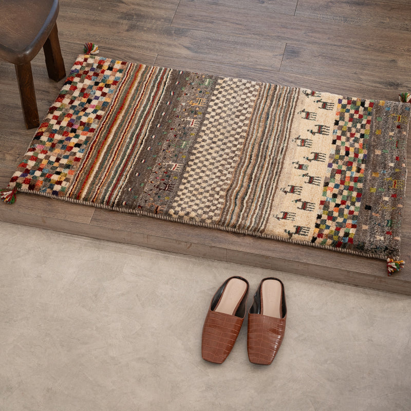 ギャッベ　ペルシャ手織り絨毯　玄関マット　62×108cm
