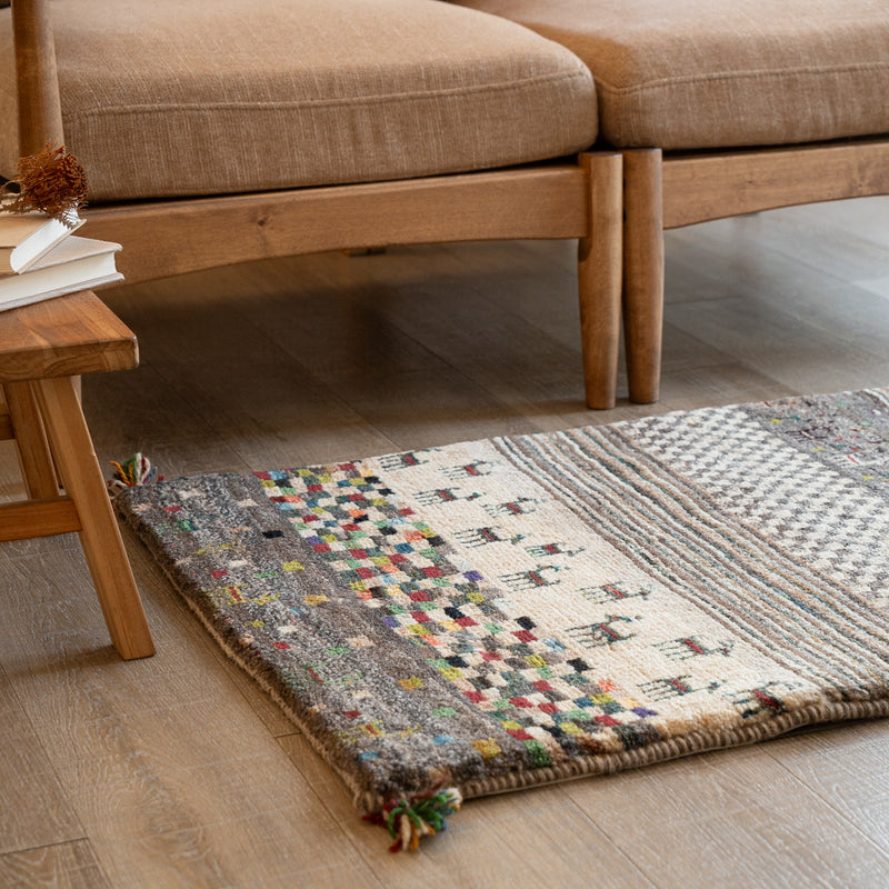 ギャッベ　ペルシャ手織り絨毯　玄関マット　62×108cm
