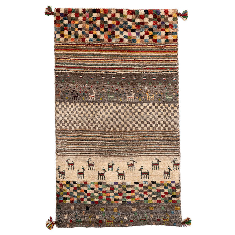 ギャッベ　ペルシャ手織り絨毯　玄関マット　62×108cm