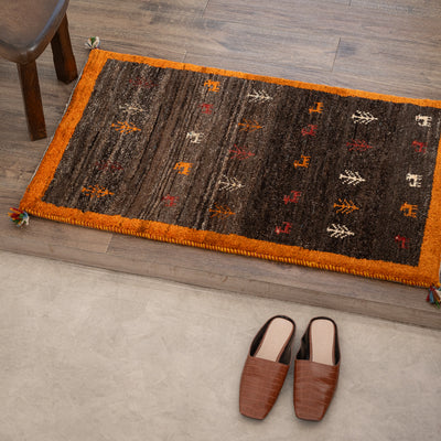 ギャッベ　ペルシャ手織り絨毯　玄関マット　63×100cm