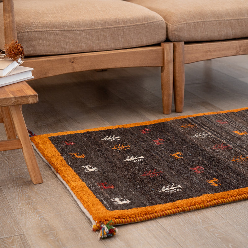 ギャッベ　ペルシャ手織り絨毯　玄関マット　63×100cm