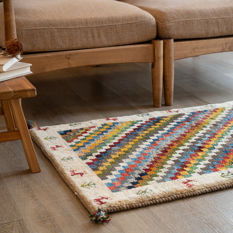 ギャッベ　ペルシャ手織り絨毯　玄関マット　62×91cm