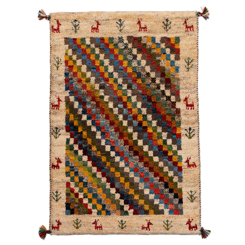 ギャッベ　ペルシャ手織り絨毯　玄関マット　62×91cm