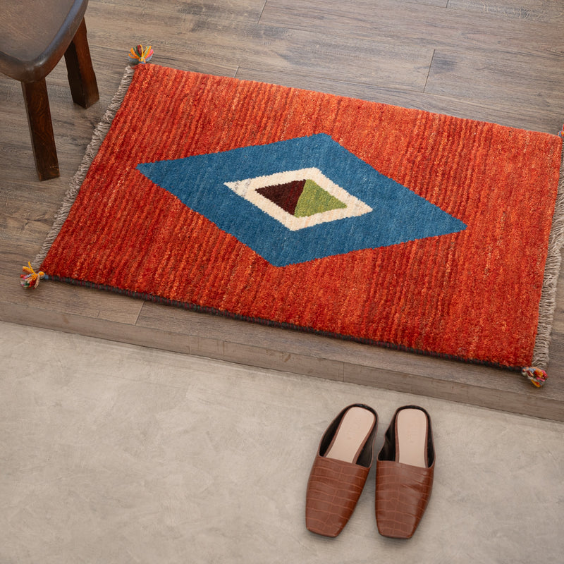 ギャッベ　ペルシャ手織り絨毯　玄関マット　64×91cm