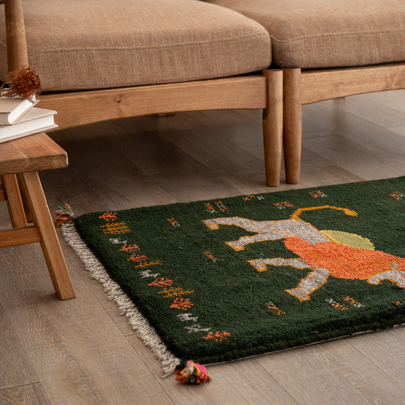 ギャッベ　ペルシャ手織り絨毯　玄関マット　63×90cm