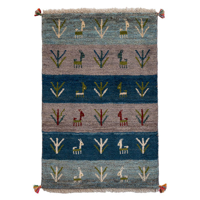 ギャッベ　ペルシャ手織り絨毯　玄関マット　63×93cm