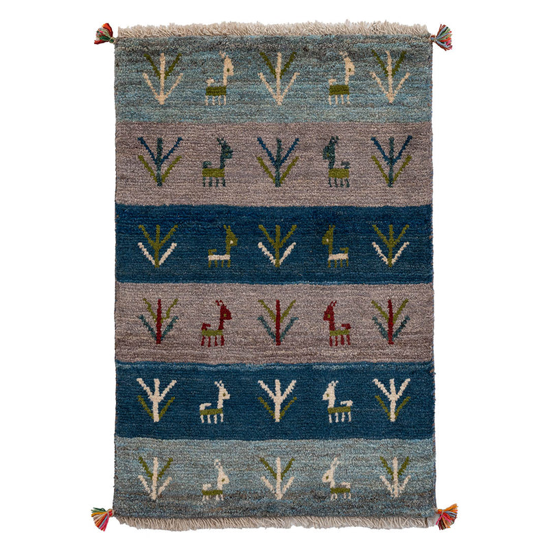 ギャッベ　ペルシャ手織り絨毯　玄関マット　63×93cm