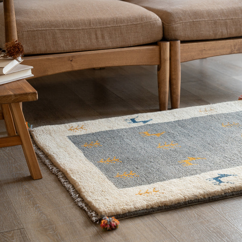 ギャッベ　ペルシャ手織り絨毯　玄関マット　67×90cm