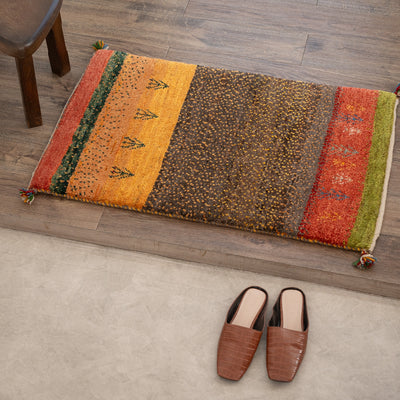ギャッベ　ペルシャ手織り絨毯　玄関マット　60×92cm