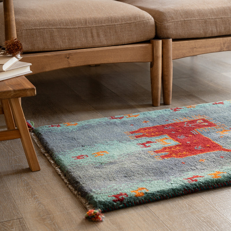 ギャッベ　ペルシャ手織り絨毯　玄関マット　62×90cm