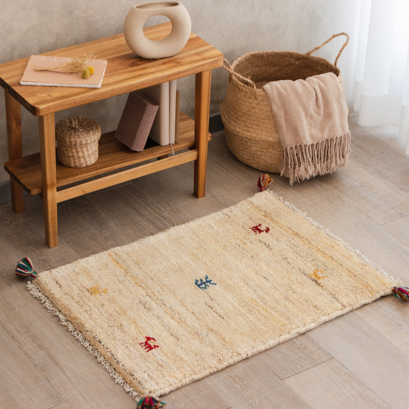 ギャッベ　ペルシャ手織り絨毯　玄関マット　53.5×75cm