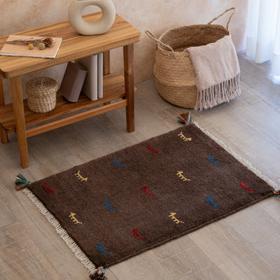 ギャッベ　ペルシャ手織り絨毯　玄関マット　53×74cm