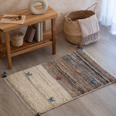 ギャッベ　ペルシャ手織り絨毯　玄関マット　55×79cm