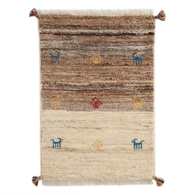 ギャッベ　ペルシャ手織り絨毯　玄関マット　55×79cm
