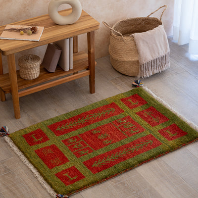 ギャッベ　ペルシャ手織り絨毯　玄関マット　55×81cm