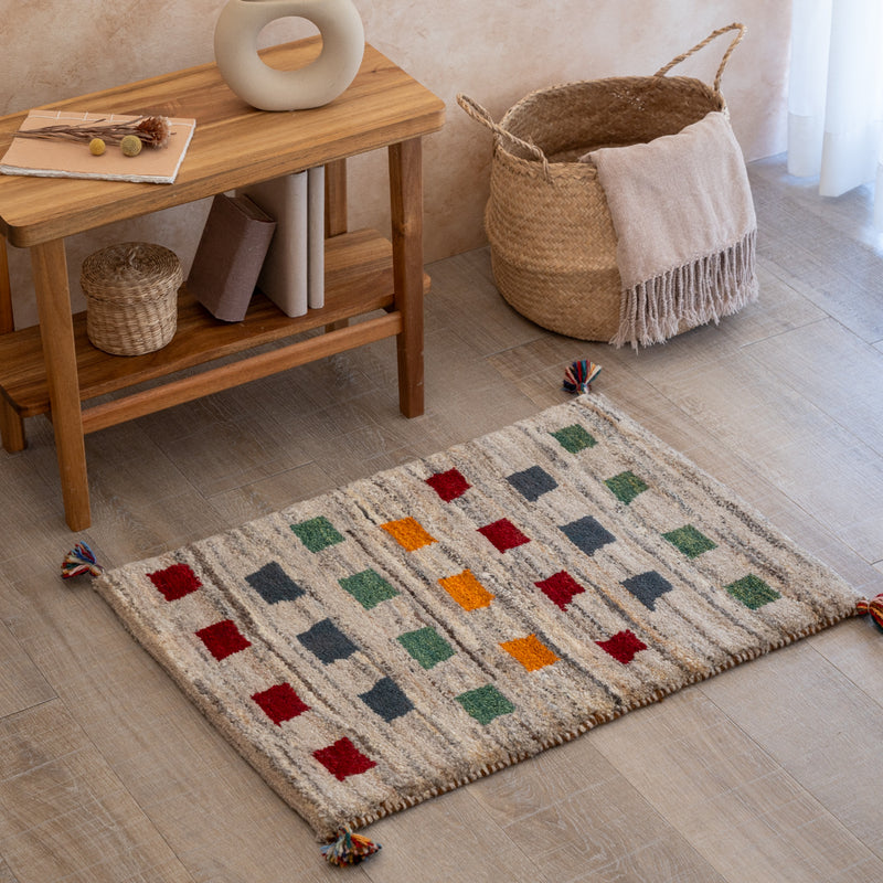 ギャッベ　ペルシャ手織り絨毯　玄関マット　52×72cm