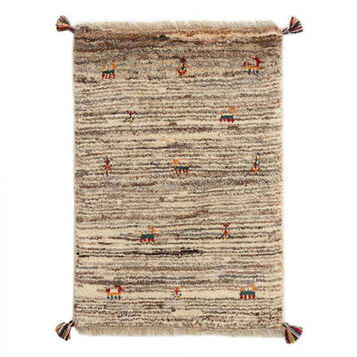 ギャッベ　ペルシャ手織り絨毯　玄関マット　52.5×75.5cm