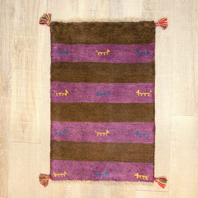 ギャッベ　ペルシャ手織り絨毯　玄関マット　48×72cm