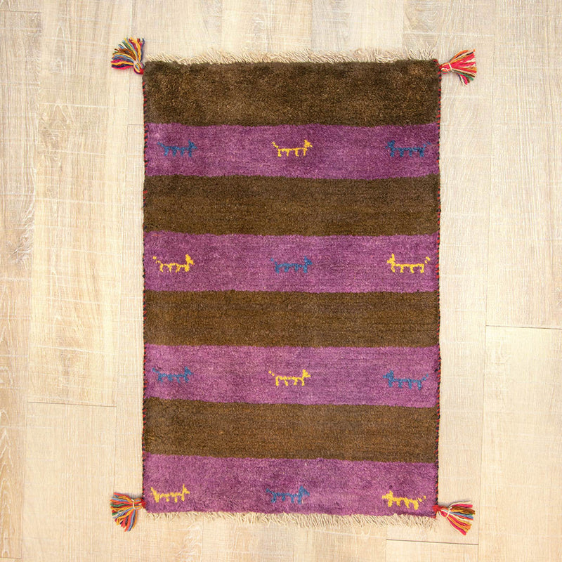 ギャッベ　ペルシャ手織り絨毯　玄関マット　48×72cm