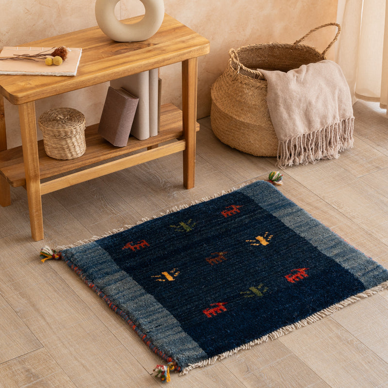 ギャッベ　ペルシャ手織り絨毯　玄関マット　54×64cm