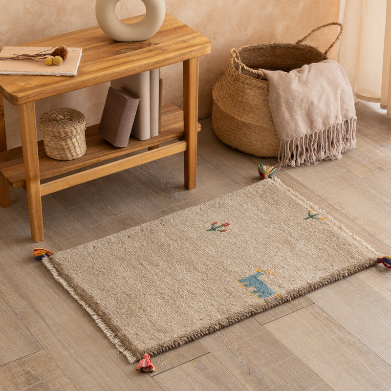 ギャッベ　ペルシャ手織り絨毯　玄関マット　46×68cm