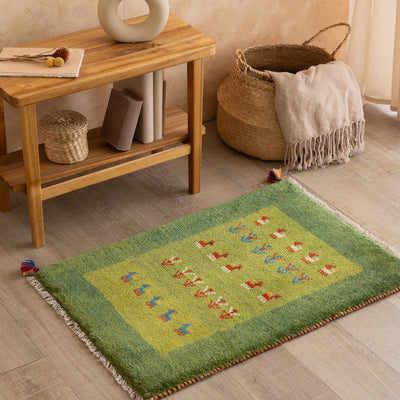 ギャッベ　ペルシャ手織り絨毯　玄関マット　53×77cm